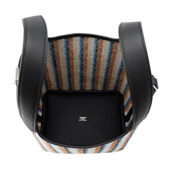 HERMES Picotin Lock Blanket Size PM Toile H/Swift Leather Black /Ecru/Fauve/... - Picture 6 of 7